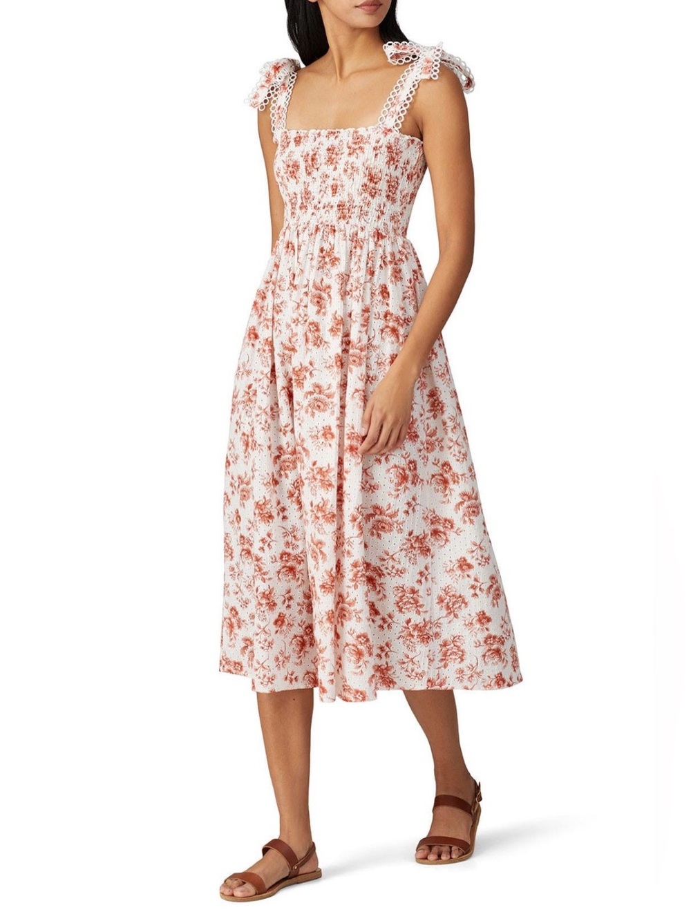 Maia Bergman~Smocked Square-Neck Printed Simone Midi Dress~Size Medium~$266~